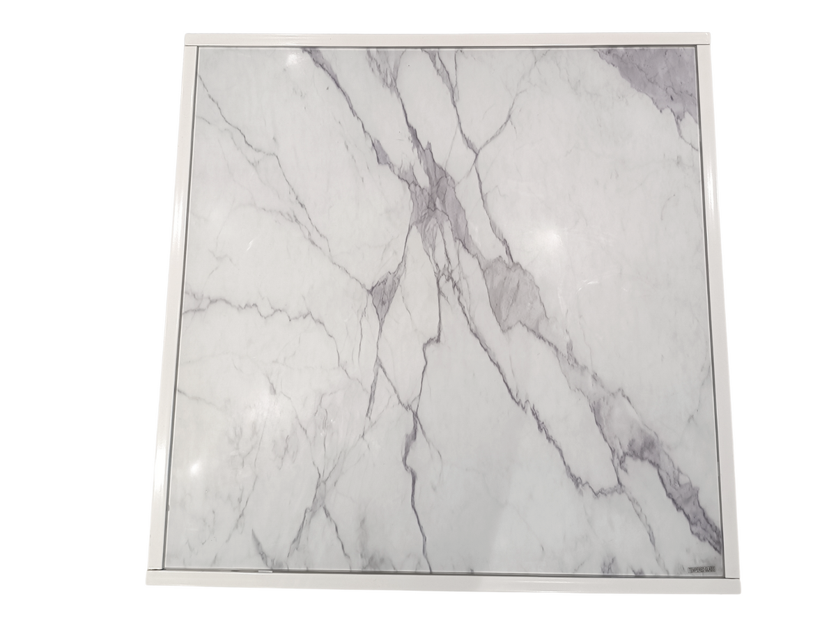 Nevia 2 -White Glass Marble Look Square Table By Reality