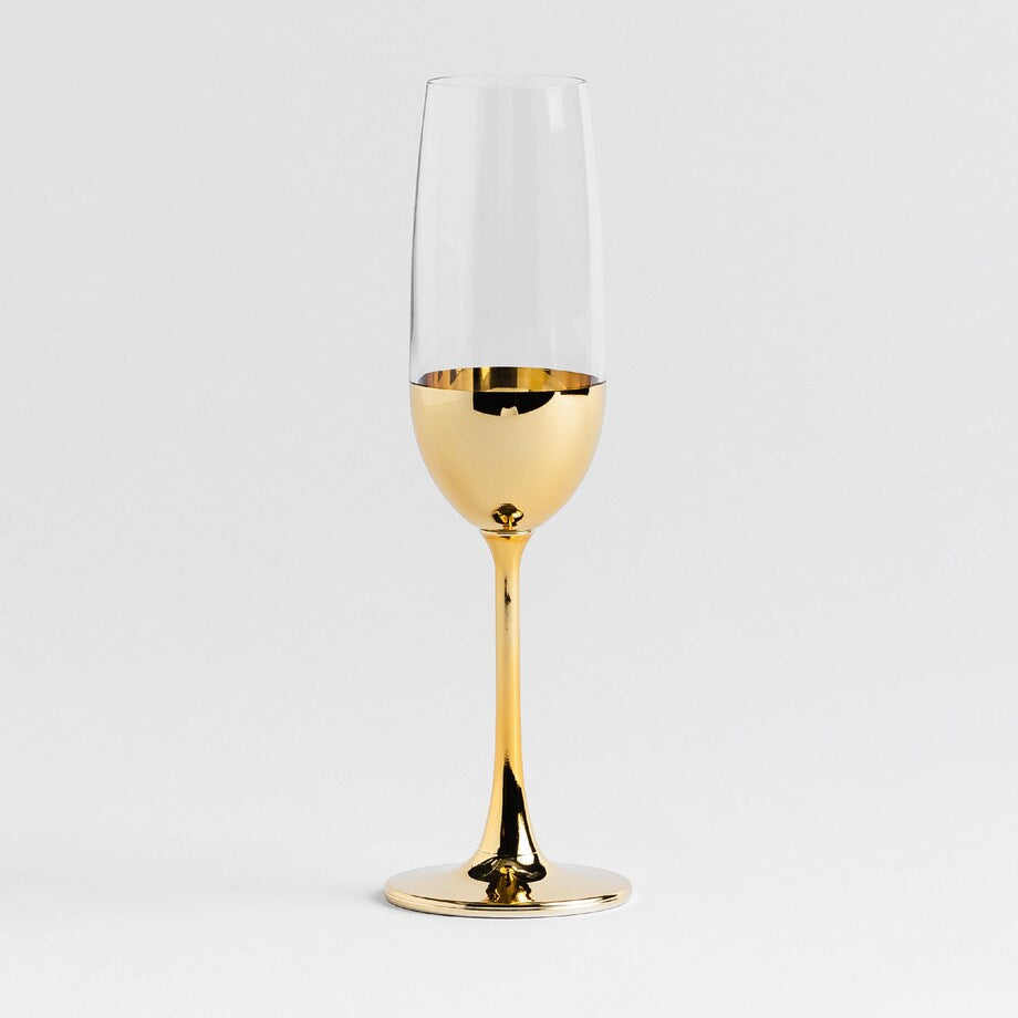 6-Pcs Elegant & Smooth Beverages Champagne Flute Glass – Gold 190ml #3769-1