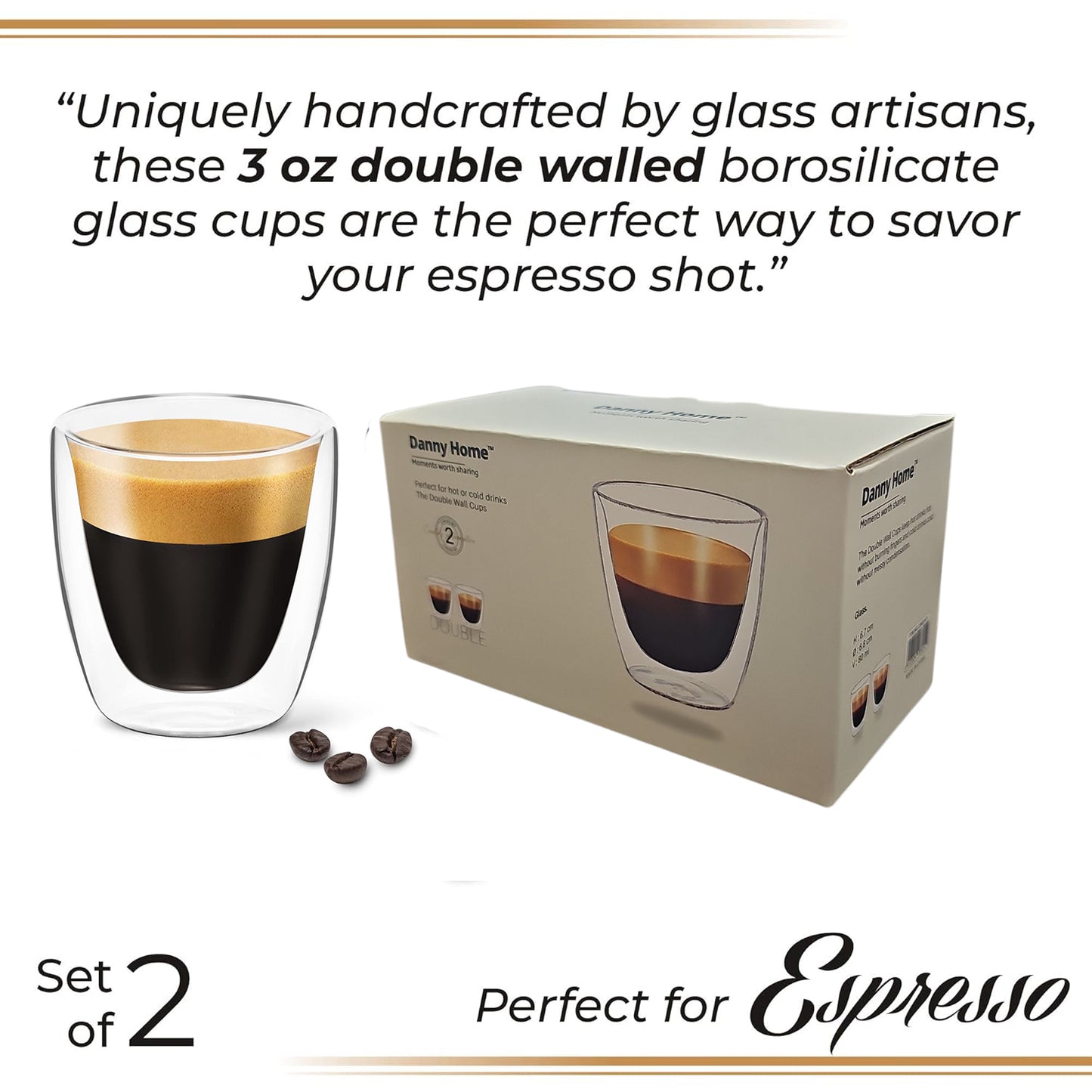 80ml 2-Pcs Danny Home Double Walled Espresso Glasses Set