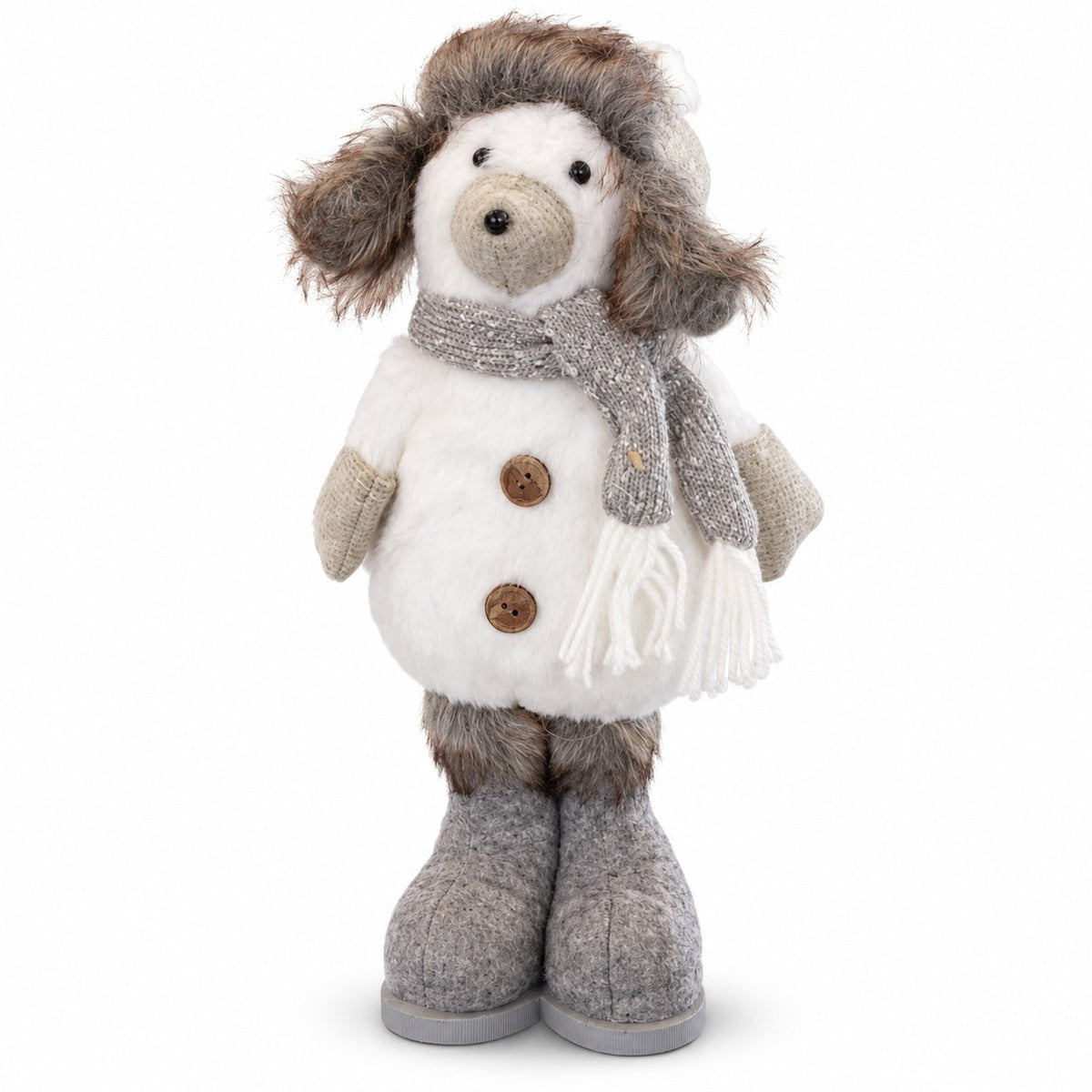 Winter Christmas Dog Decoration – White & Grey, 33 cm
