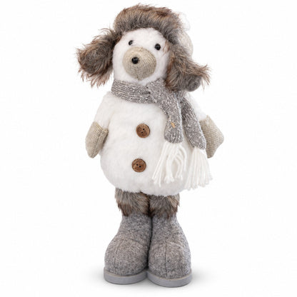 Winter Christmas Dog Decoration – White & Grey, 33 cm