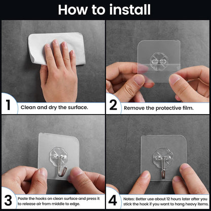 10-Pcs Heavy Duty Waterproof Transparent Adhesive Stainless-Steel Hooks 5.5cm (Load Up to 2-3 Kg)