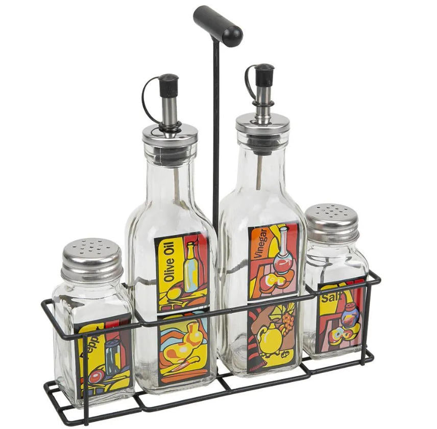 Danny Home Oil & Vinegar/ Salt & Pepper Dispenser Stand 4-pcs set