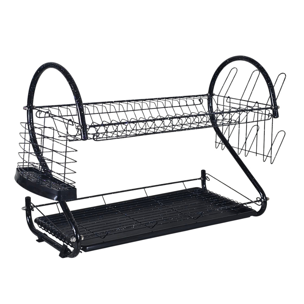 2-Tier Dish Drainer Rack with Cup Stand & Utensil Holder 55cm – ( Black Granite color )