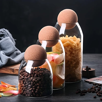 3-Pieces Set Glass Food Storage Jars with Wood Lid Ball