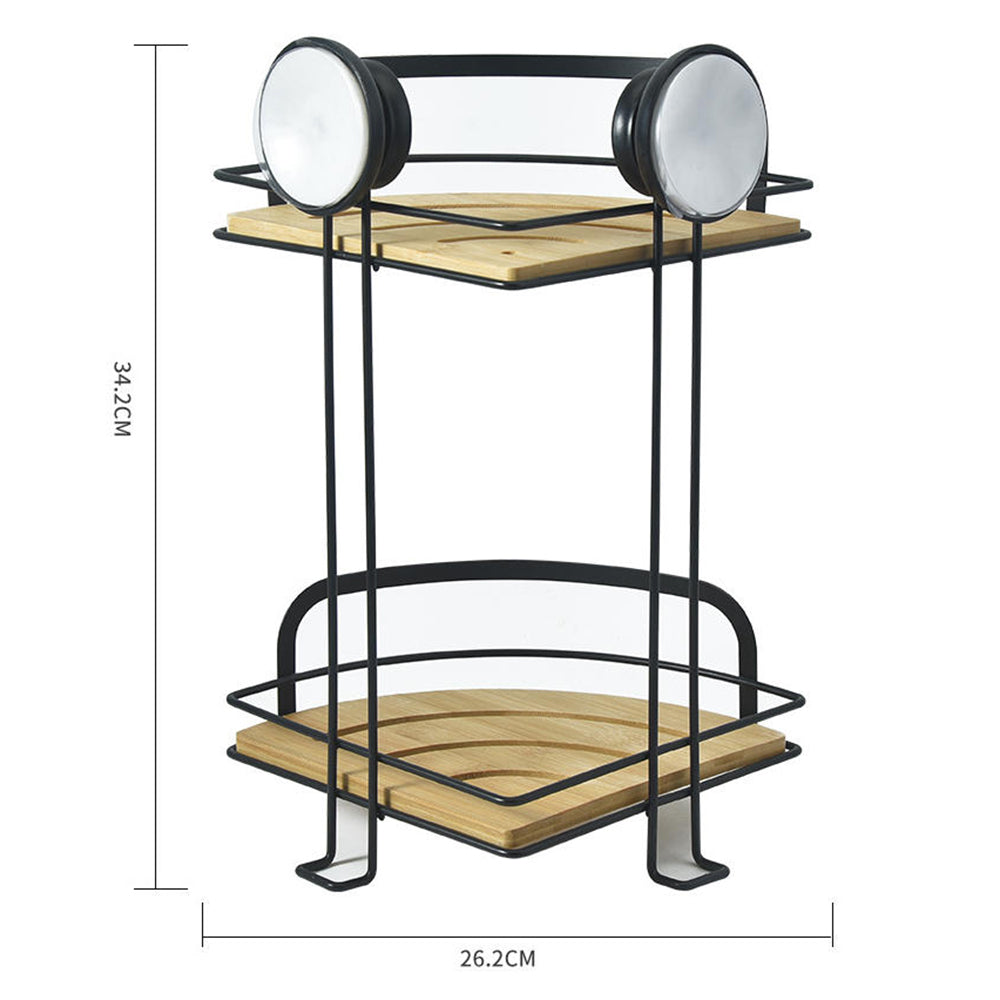 Corner Bath & Kitchen Shelf Suction Cups Metal With Bamboo 37x18cm