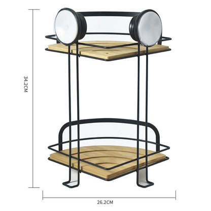 Corner Bath & Kitchen Shelf Suction Cups Metal With Bamboo 37x18cm