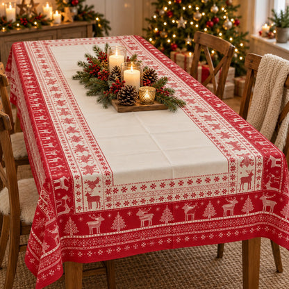 Noël  Cucina & Tavola Nordic Christmas Tablecloth – 138 × 220 cm – Blue or Red
