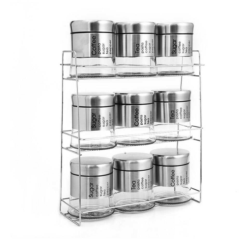 9-Pcs Stainless Steel Glass Seasoning Rack Set – 400ml #CB-TWJ15
