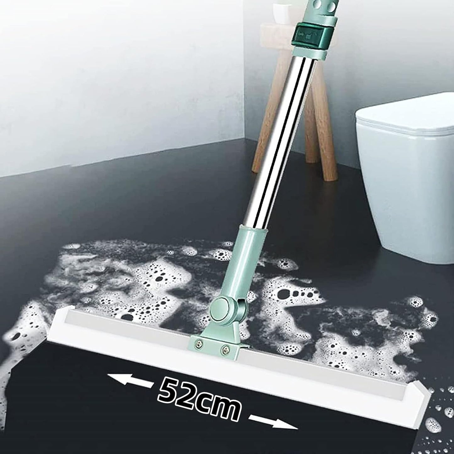 Silicone 3-in-1 Adjustable Indoor Broom Sweeper 180 Degree Rotatable Floor Wiper 52-cm