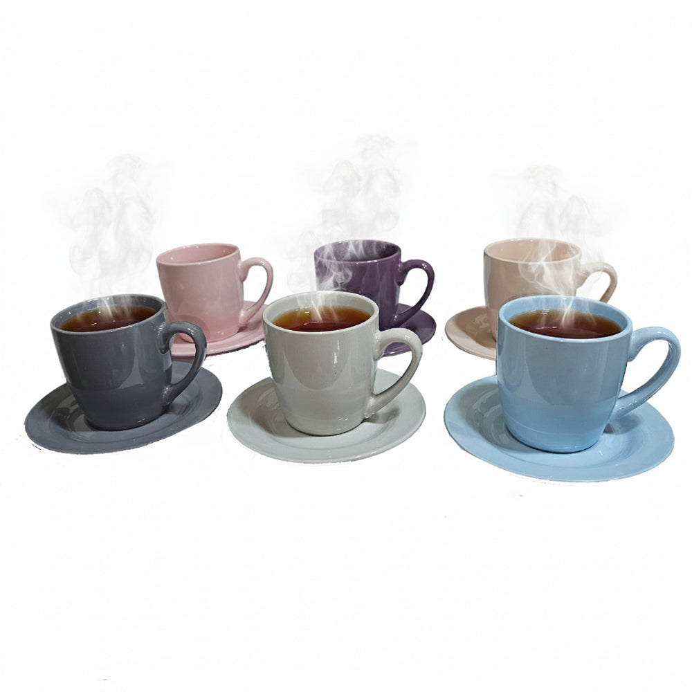 6-Pieces Phoenix Soft Color Tea & Espresso Coffee Cups with Saucers