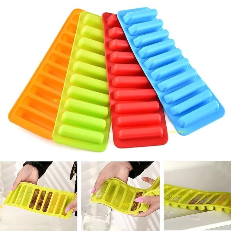 Silicone Cylinder Ice Cube Tray & Stick Bar Biscuit Chocolate Baking ( Random Color )