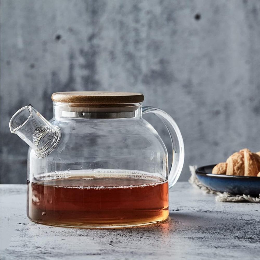Glass Teapot with Infuser & Wood Lid