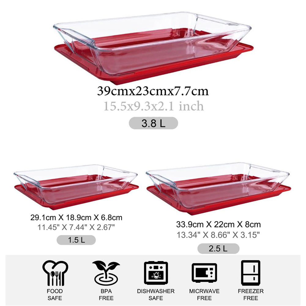 FENIX Set of 3PCS Tempered Nesting Glass Bakeware Set