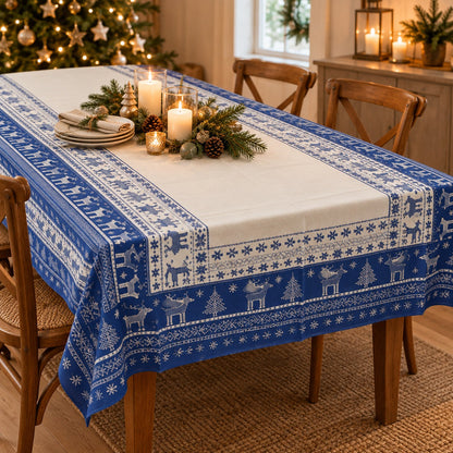 Noël  Cucina & Tavola Nordic Christmas Tablecloth – 138 × 220 cm – Blue or Red