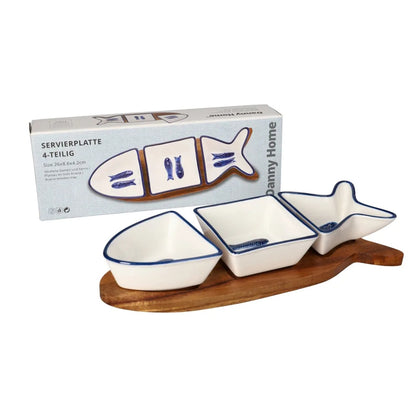 Danny Home Ceramic Snack Seasoning Bowl Holder on Acacia Board – 26cm