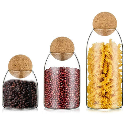 3-Pieces Set Glass Food Storage Jars with Wood Lid Ball