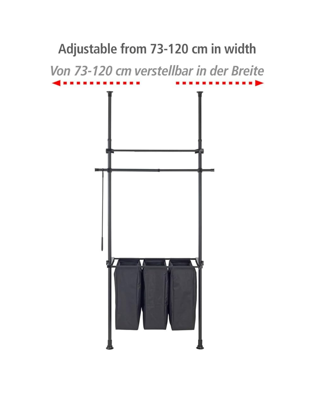 Wenko Hercules Telescopic Laundry Sorter System – Adjustable 3-Compartment Wardrobe Organizer