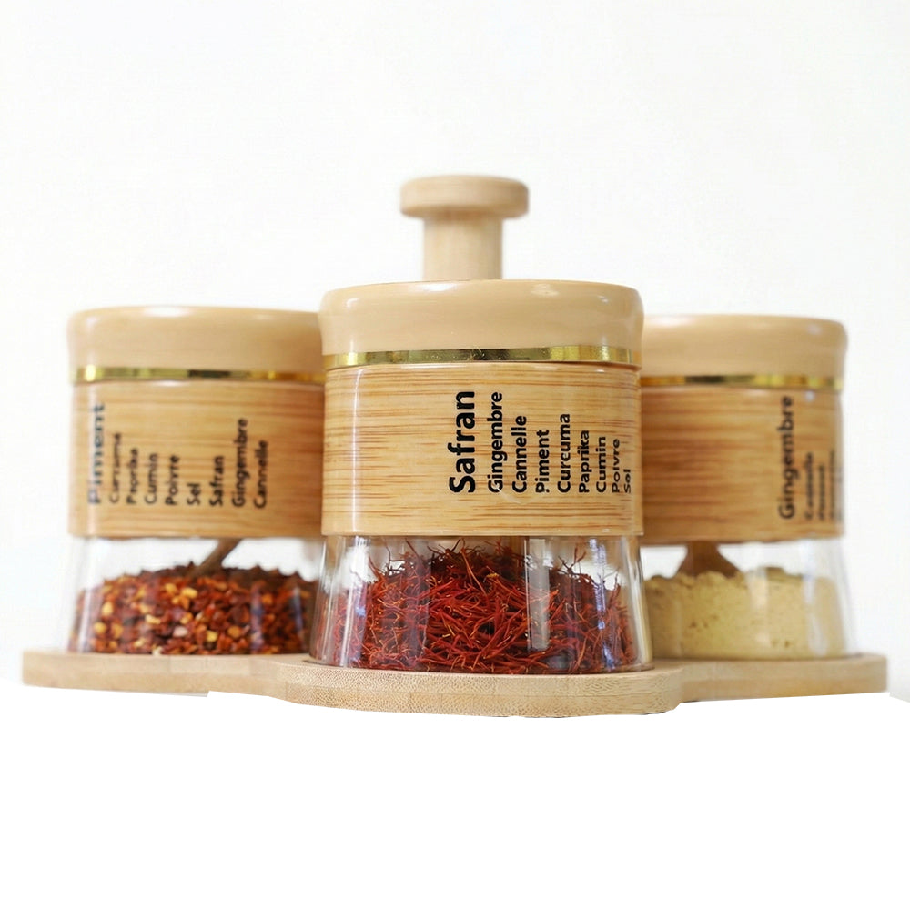 Bamboo Spice Rack Set with 4 Glass Jars Plastic Lid – 400 #CB-TWJ35