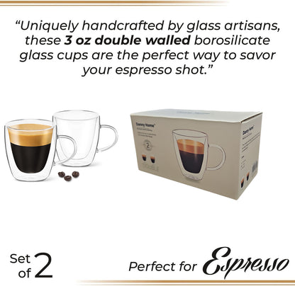 80ml  2-Pcs Danny Home Double Walled Espresso Glasses With Handle Set
