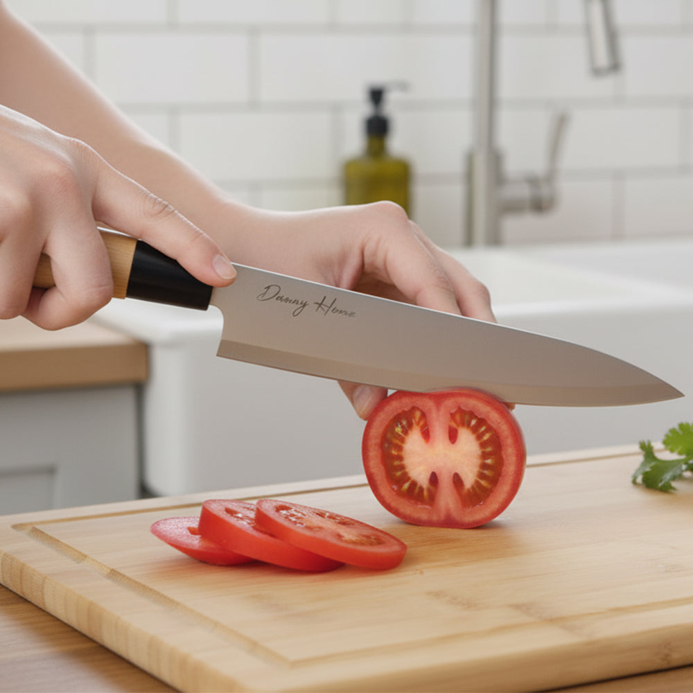 Danny Home 3-Pcs Stainless Steel Multipurpose Knife With Bamboo Cutting Board Set