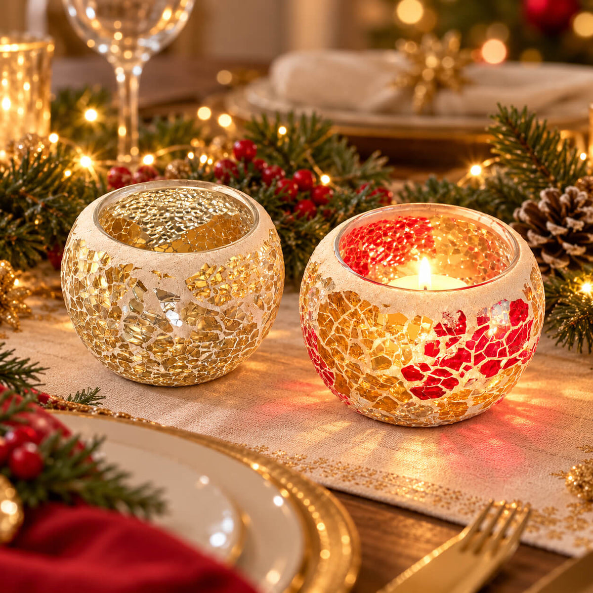 Mosaic Glass Tealight Candle Holder