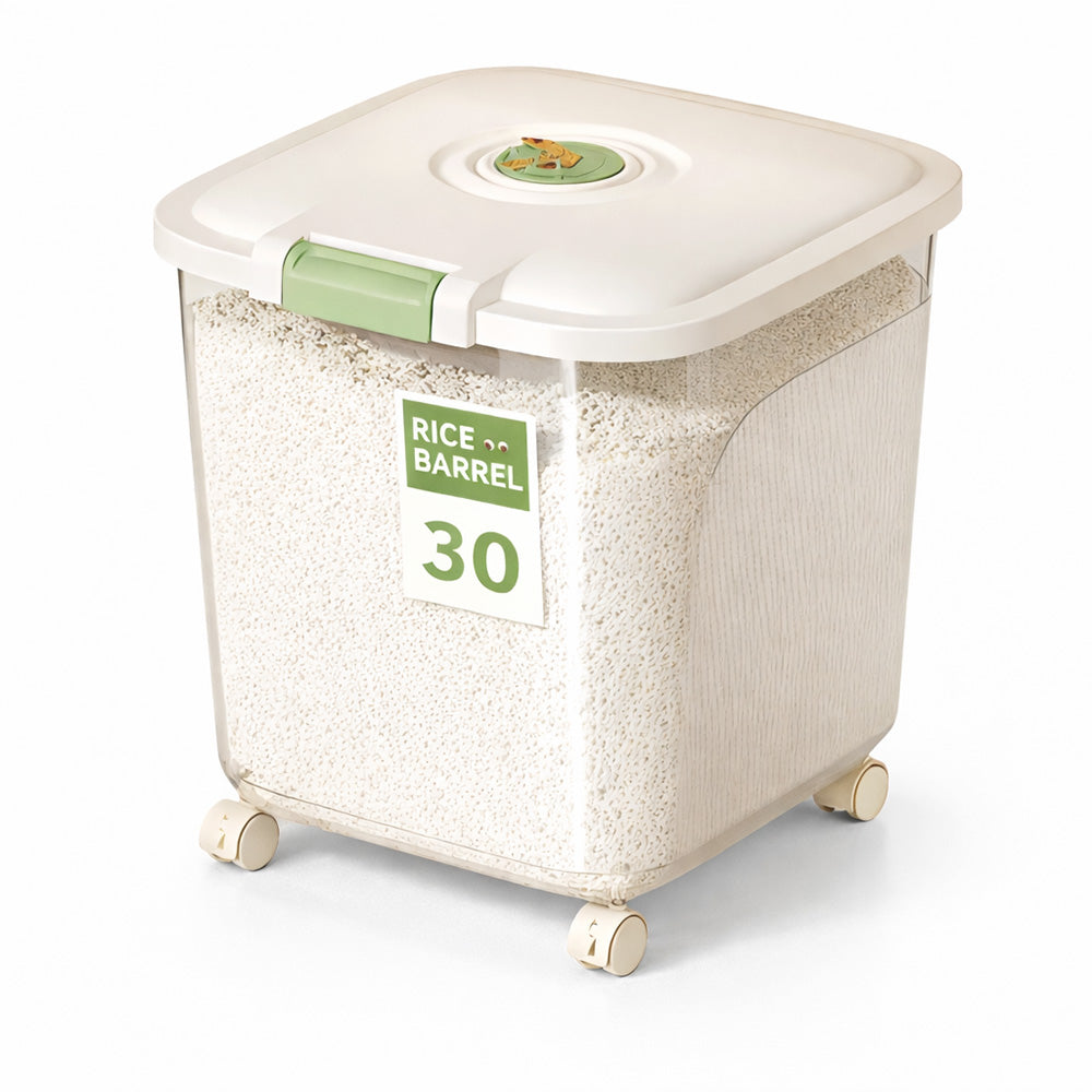Leak-Proof Rice Storage Container – 30L Airtight PP Bin with Wheels