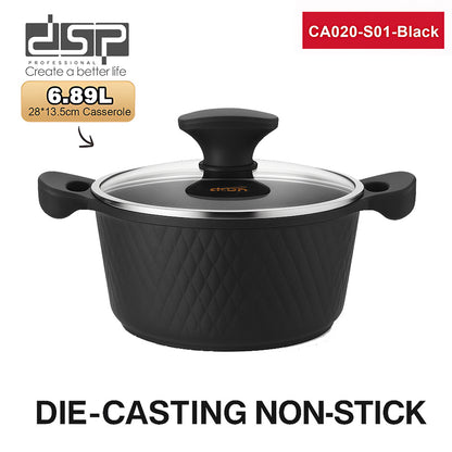 DSP CA020-S01-Black, 8-Piece Die-Cast Non-Stick Casserole Cookware Set