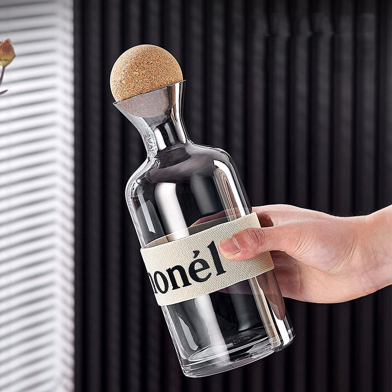 1.2L smoked Glass Bottle، Wooden ball Lid, 4 x 250ml Glass cups