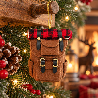 Migros Noël Felt Backpack Christmas Ornament with Plaid Roll