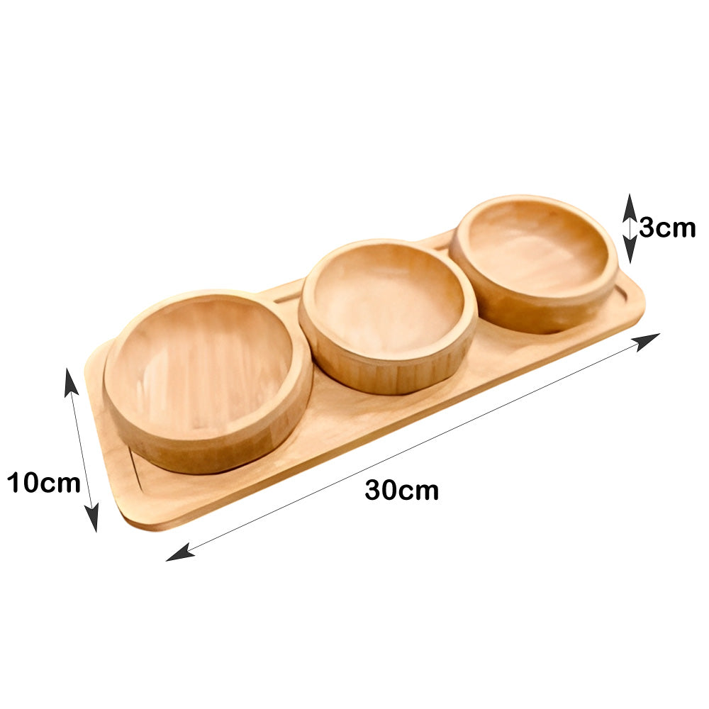 Bamboo 3 bowls and 1 serving tray Round