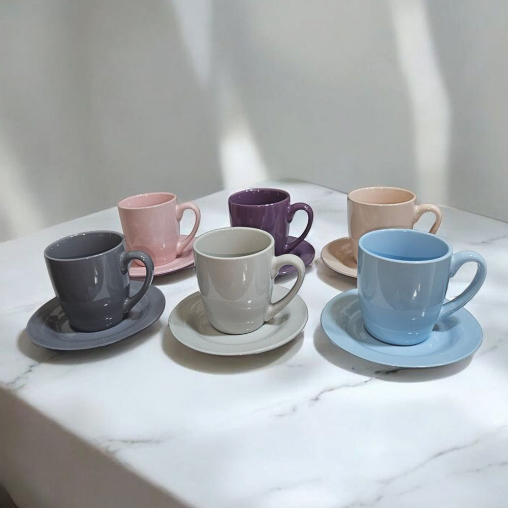 6-Pieces Phoenix Soft Color Tea & Espresso Coffee Cups with Saucers