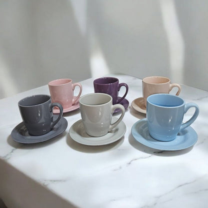 6-Pieces Phoenix Soft Color Tea & Espresso Coffee Cups with Saucers