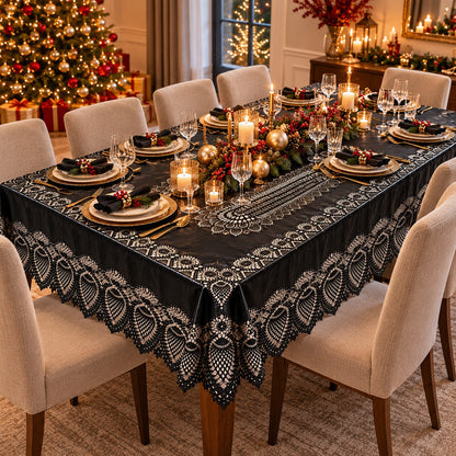 Noël Black Lace Tablecloth – 152 × 264 cm