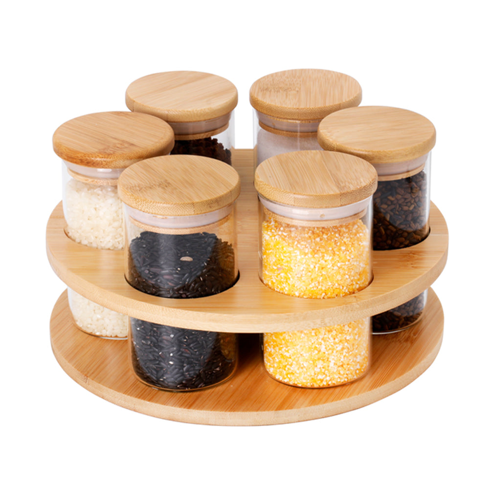 6-Glass Seasoning Jar with 360°C Rotatable Base Holder Set HF-15