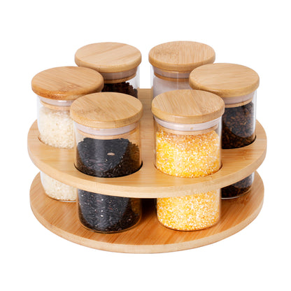 6-Glass Seasoning Jar with 360°C Rotatable Base Holder Set HF-15