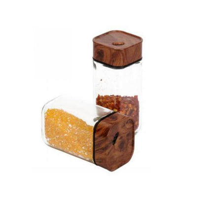 2-Pieces Glass Salt & Pepper Jar High Quality Plastic Lid-Wood Color 110ml