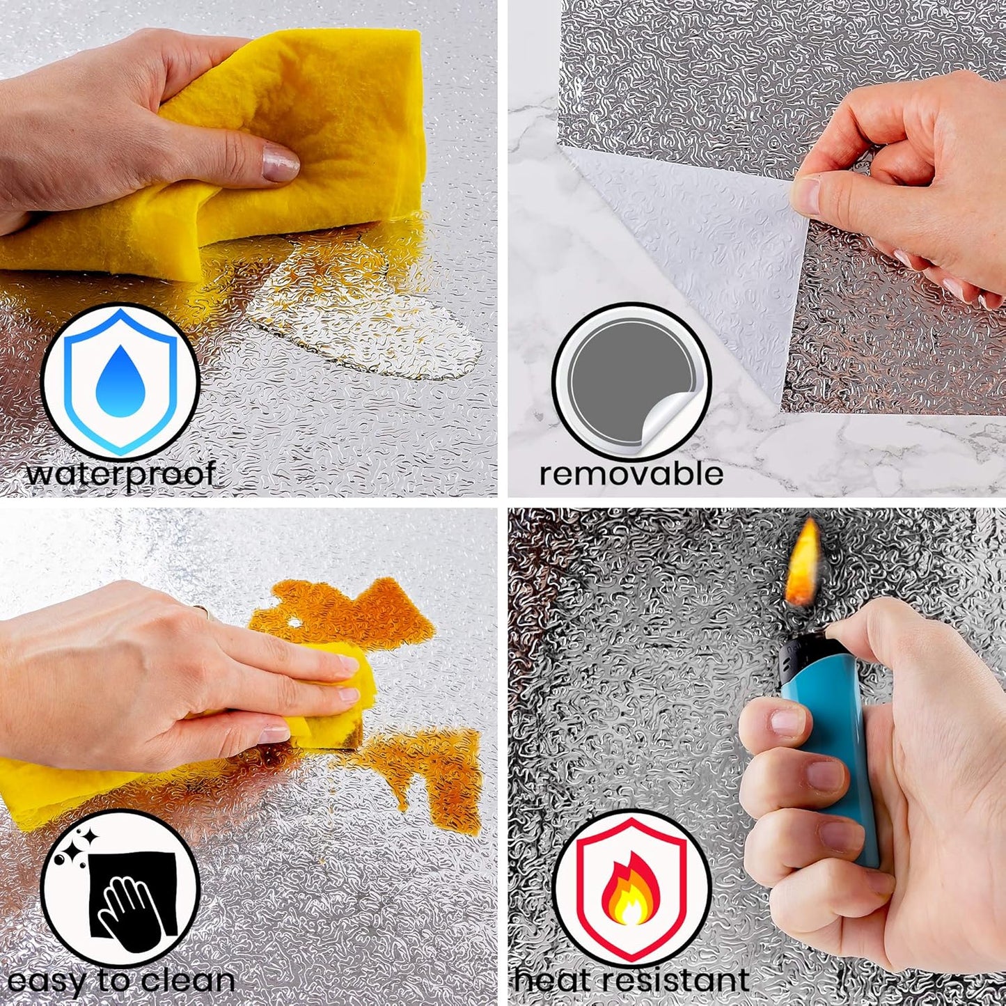 Waterproof Peel and Stick Oil-Proof Self Adhesive Aluminum Foil 60x200cm
