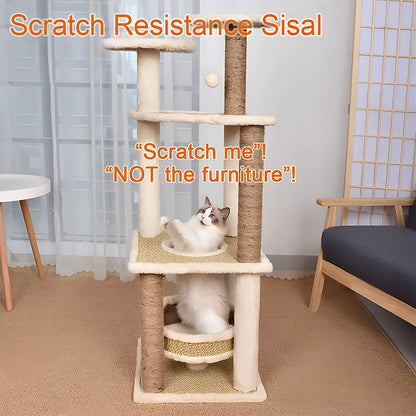 Multi-Level Cat Tree Tower with Scratching Posts – Beige