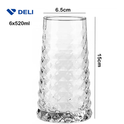 DELI 6-Pieces 520-ml Clear Large Glasses Thin Rim Set