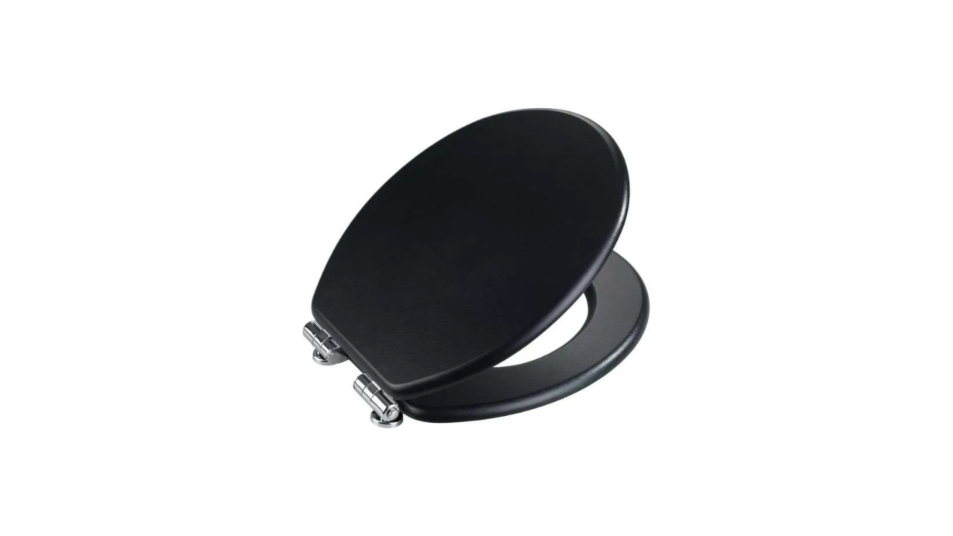 Wenko Toilet Seat Black – Soft Close MDF WC Seat with Leather Look Design