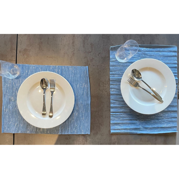 Set of 2 Table Placemat Blue & Silver