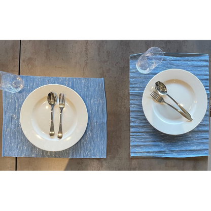 Set of 2 Table Placemat Blue & Silver