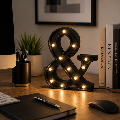 Micasa LORA LED Ampersand Table Lamp – Black Decorative Marquee Light | Warm White LED