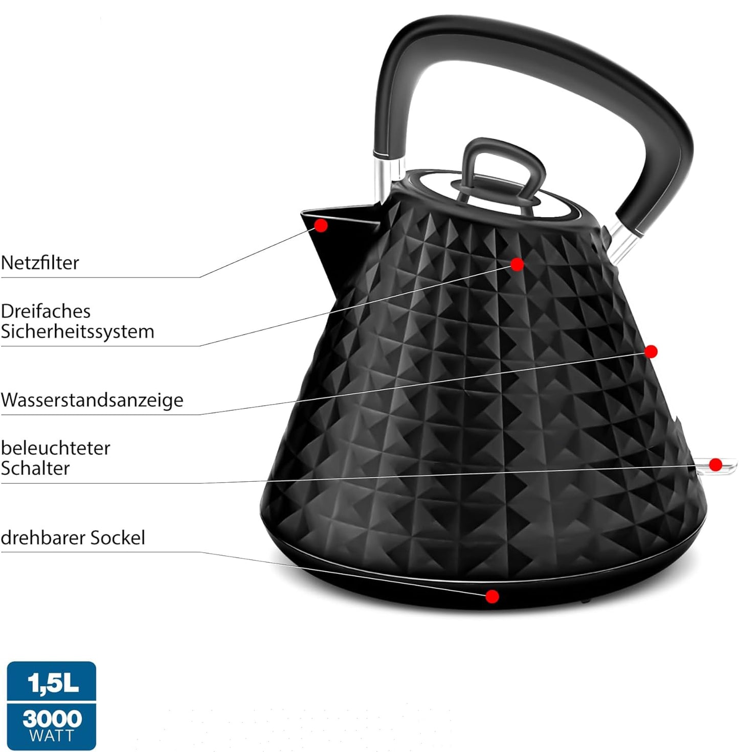 Danny Home Seattle Black Kettle 1.5L