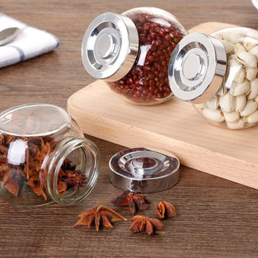 Glass Jar With Silver Lid Set