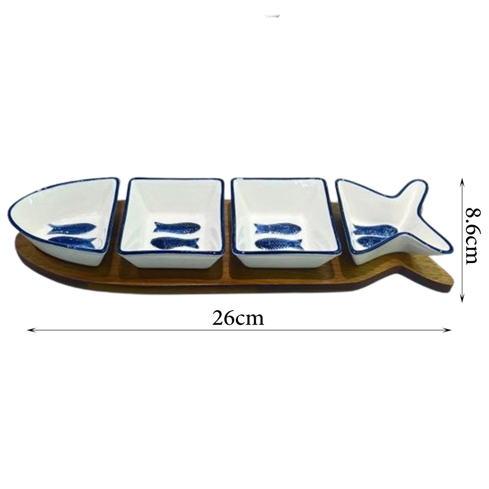 Danny Home Ceramic Snack Seasoning Bowl Holder on Acacia Board – 26cm