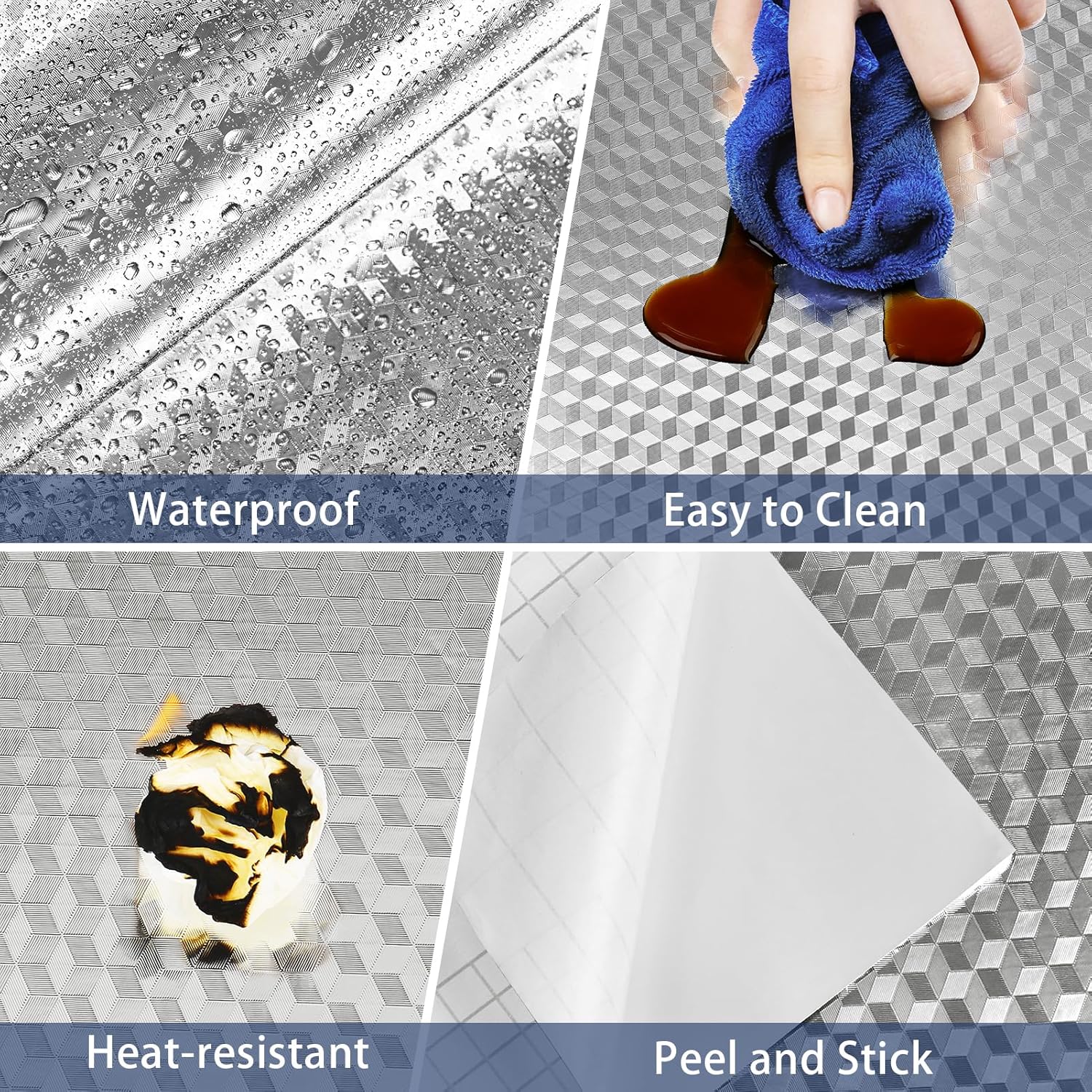 Waterproof Peel and Stick Oil-Proof Self Adhesive Aluminum Foil 60x200cm