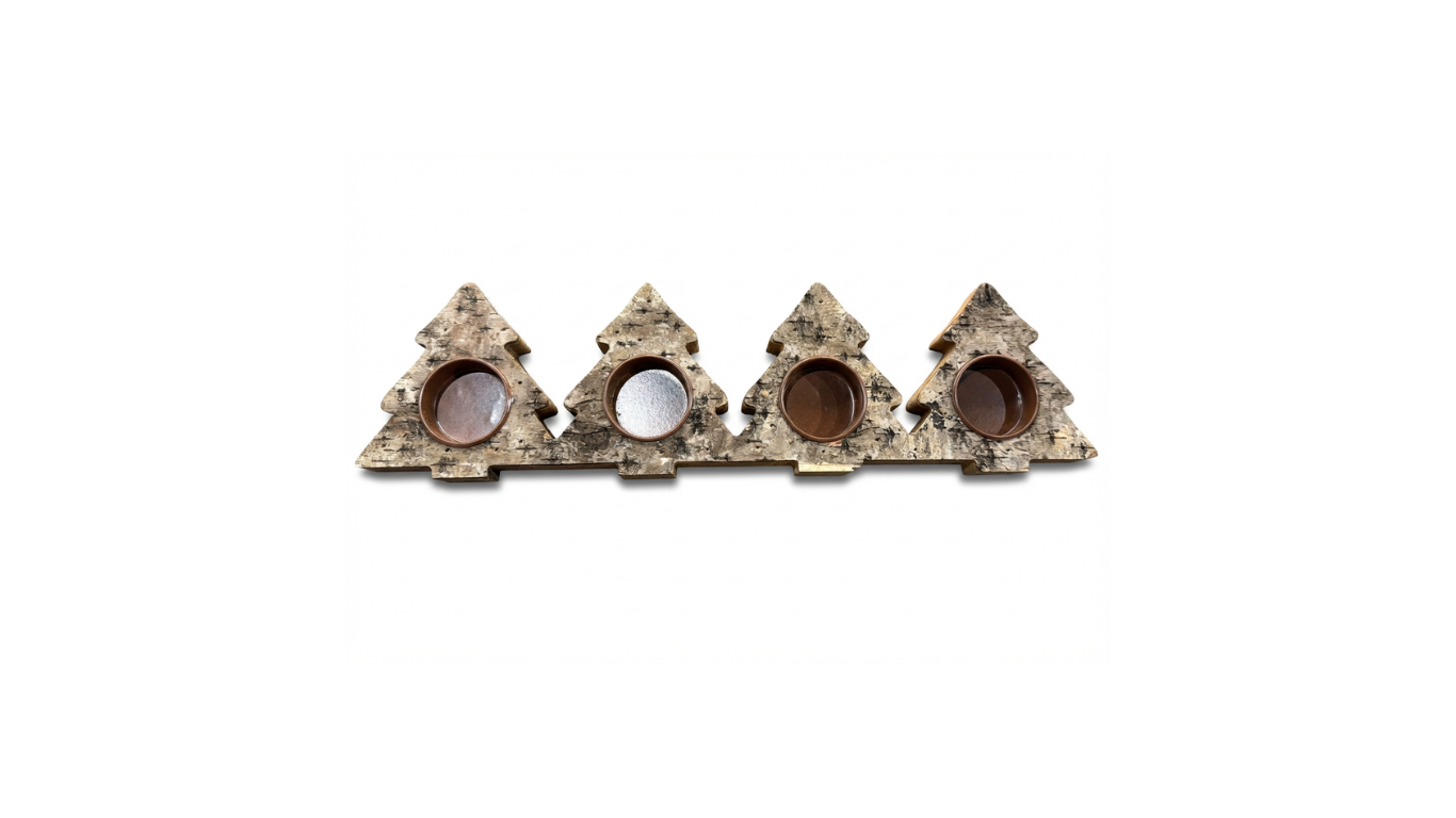 HolidayElegance-Set of 3 Rustic Wooden Tree -Light Holder
