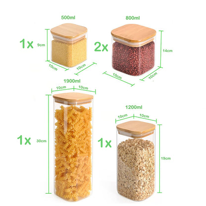 5-Pieces Plexi Storage Container With Bamboo Lid